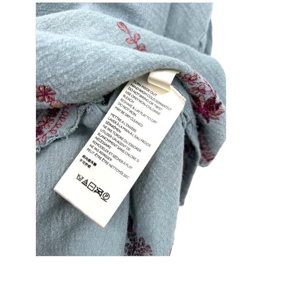 Free People S Adriana Woven Tee chambray embroidered top Cropped Blouse - Picture 8 of 9